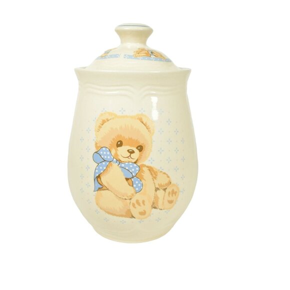 Vintage Tienshan Stoneware Teddy Bear Canister with Lid Kitchenware - Picture 3 of 5